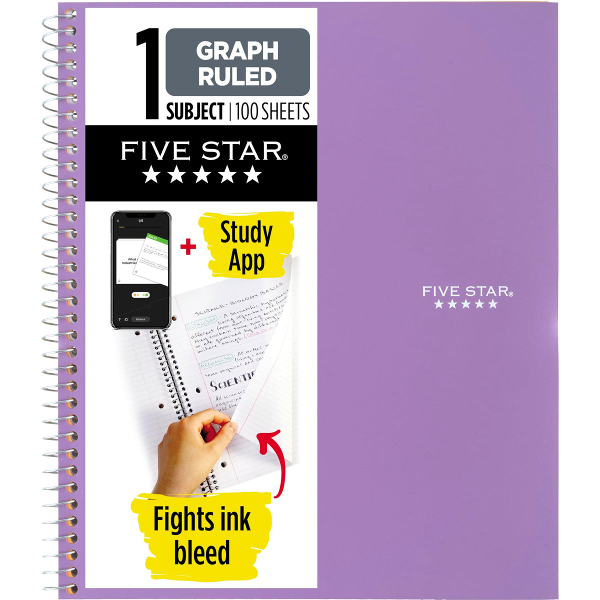 Five Star Spiral Notebook + Study App, 1 Subject, Graph Ruled Paper, 8-1/2" x 11", 100 Sheets, Fights Ink Bleed, Water Resistant Cover, Tidewater Blue (06190AA4)