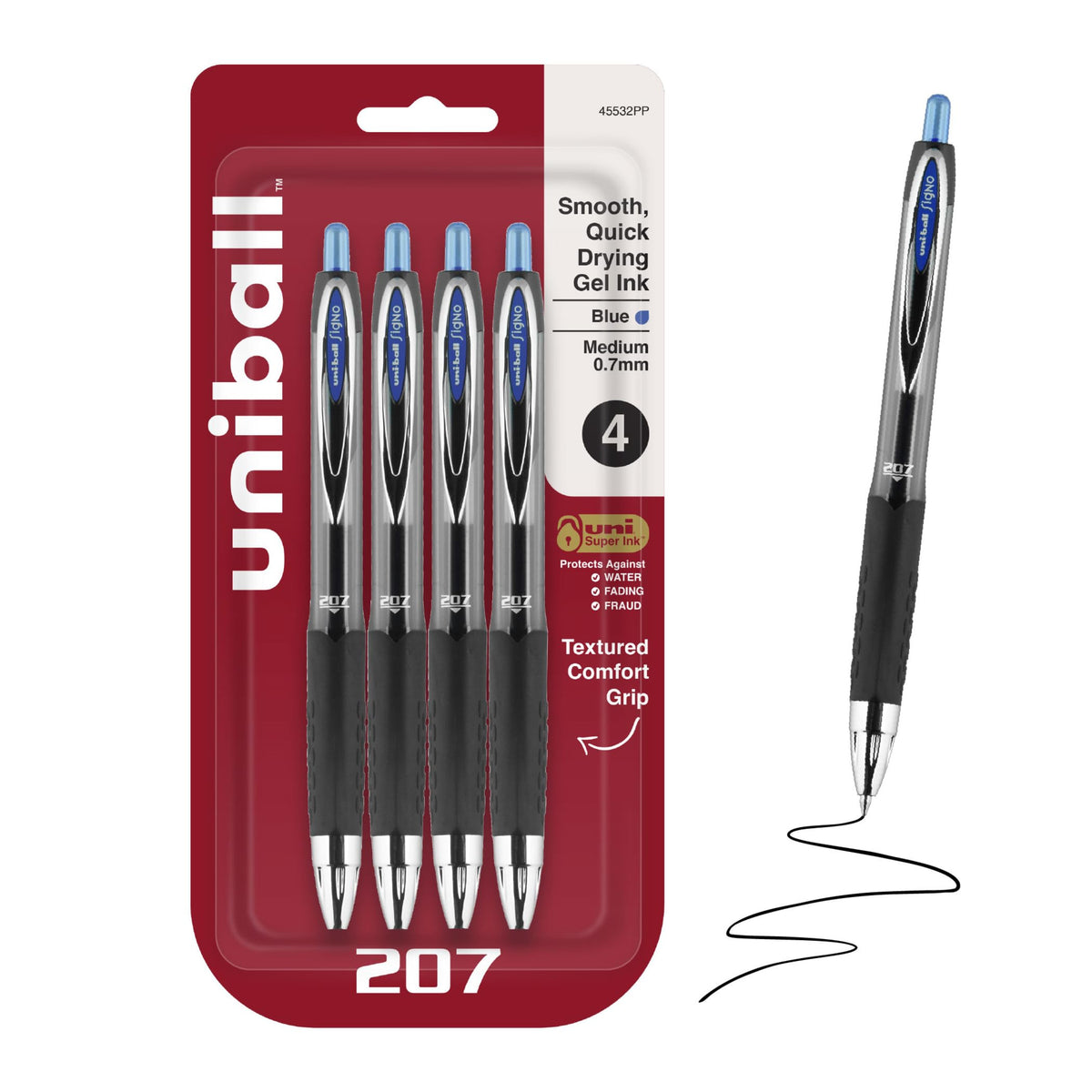 uniball™ 207 Gel Pens, Black Ink, 0.7mm Medium Point, Retractable, 12 Count