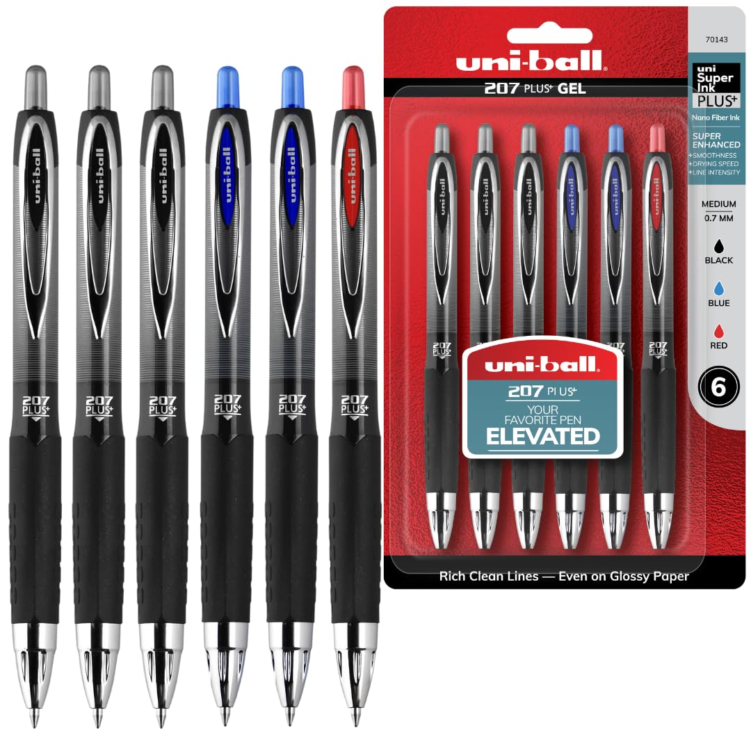 uniball™ 207 Plus+ Gel Pens, Black Ink, 0.7mm Medium Point, 4 Count