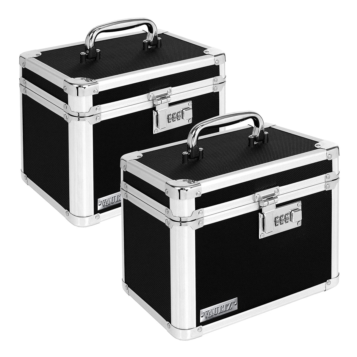 Vaultz Secure Security Lock Boxes - Safe Combination Lock Box, Storage for Documents, Valuables, Medicine & Money - 9.88 x 7.75 x 7 Inch - Black/Chrome