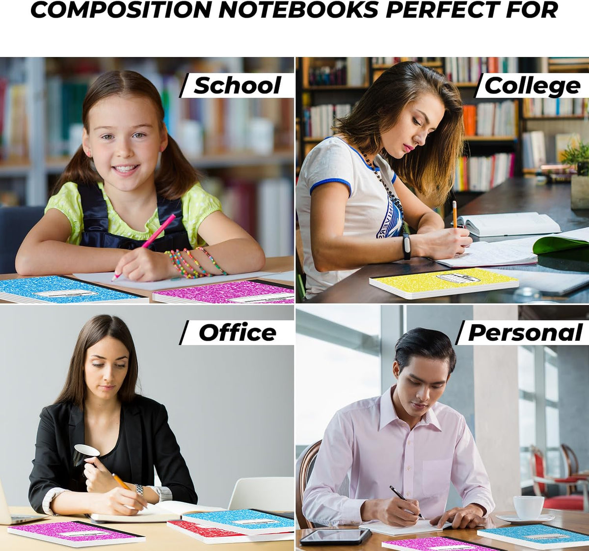 Rosmonde 12 Pack Bulk Composition Notebooks College Ruled, Assorted Colors