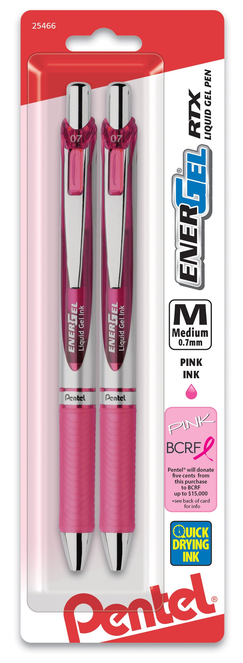 Pentel EnerGel Deluxe RTX Retractable Liquid Gel Pen, 0.7mm, Metal Tip, Blue Ink, 2 Pack (BL77BP2C)