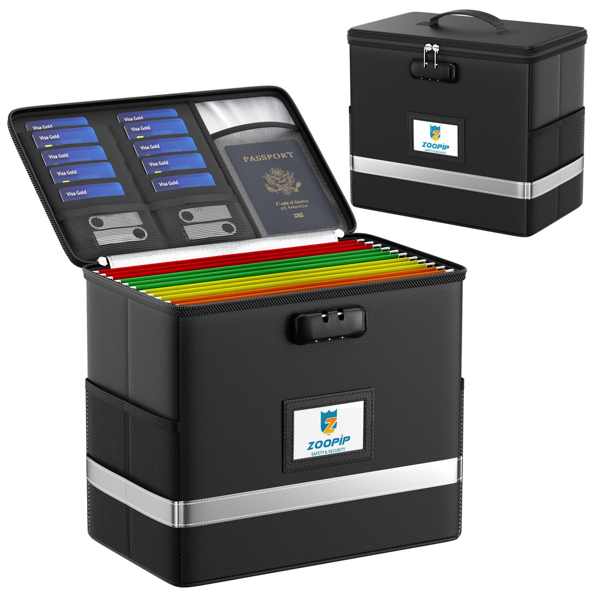 Fireproof File Box with Lock, Collapsible Document Organizer, Black