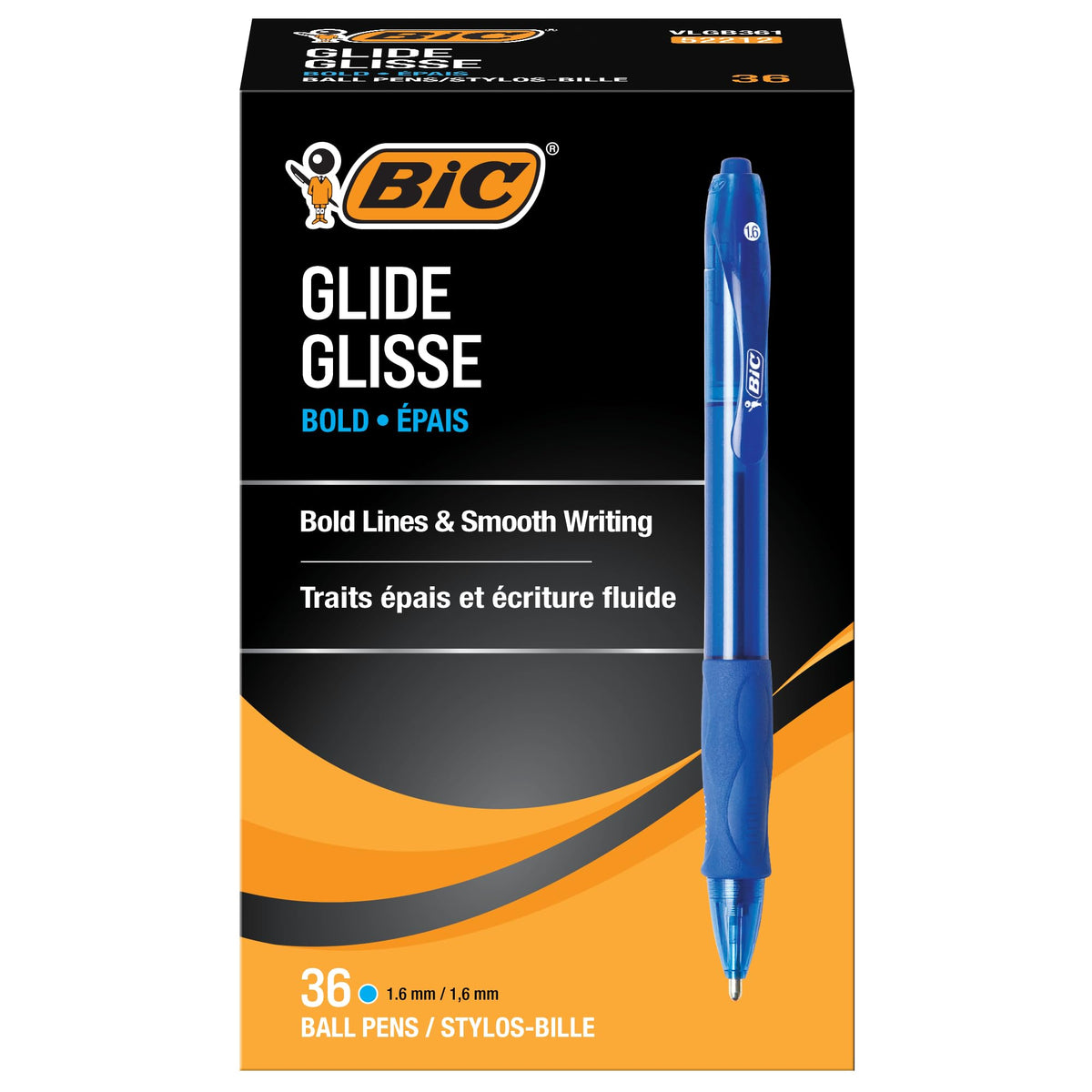 BIC Glide Bold Blue Ballpoint Pens, Bold Point, 1.6mm, 12-Count Pack