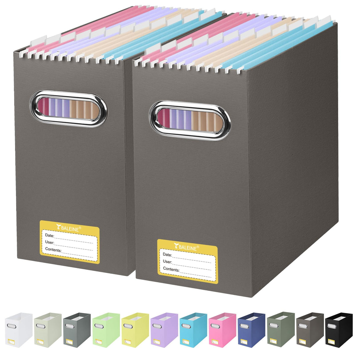 BALEINE 4PK File Organizer Box, Cardboard File Folder Organizer with Handle