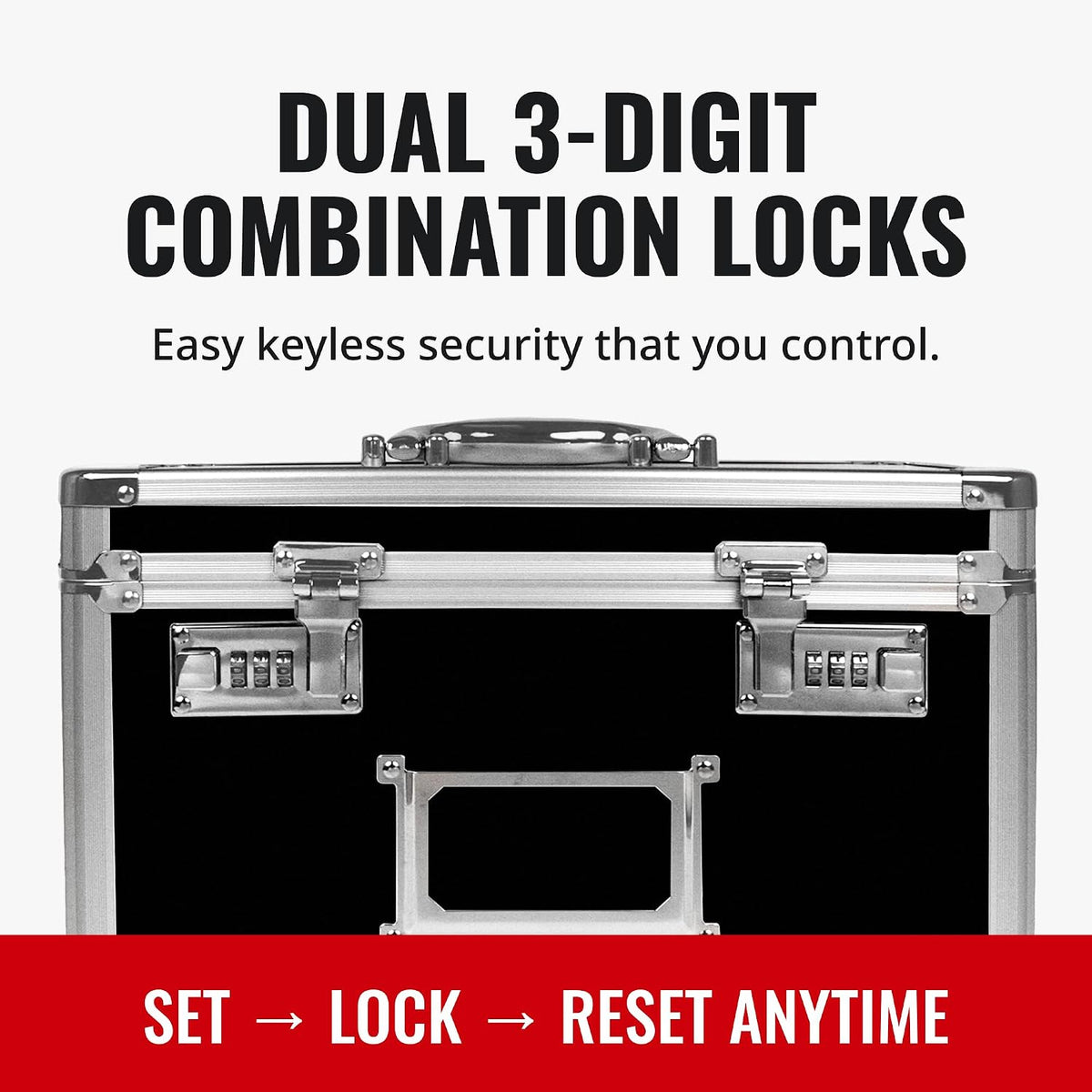 Vaultz Locking File Organizer Box with Combination Lock, Letter Size 14" x 7" x 12.19", Black