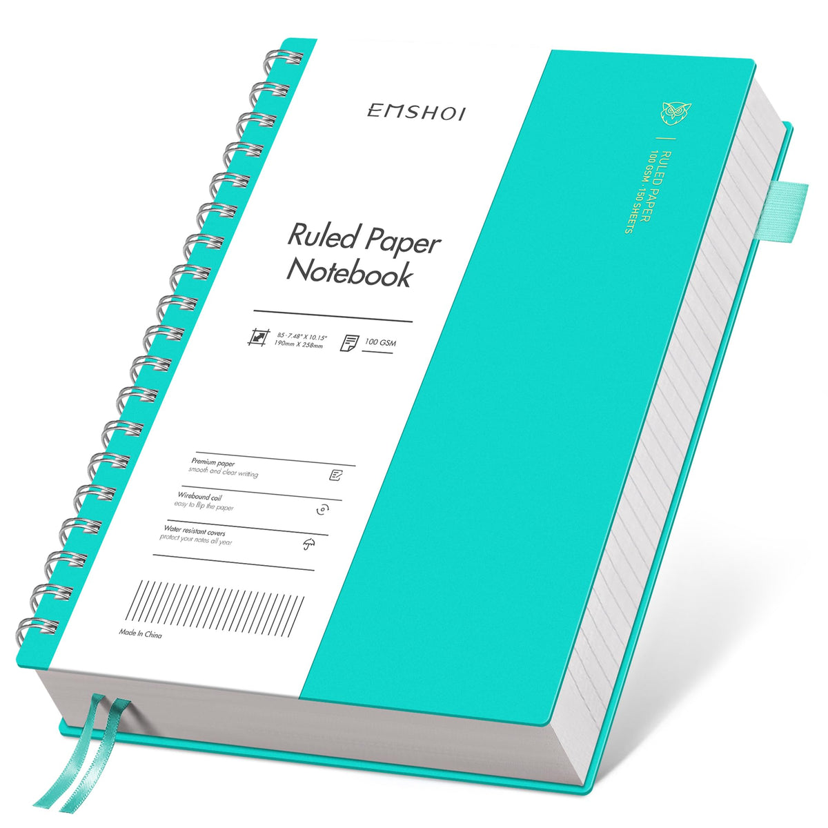 EMSHOI Lined Spiral Journal Notebook, 300 Pages, B5 Size (7.4'' x 10.1'')
