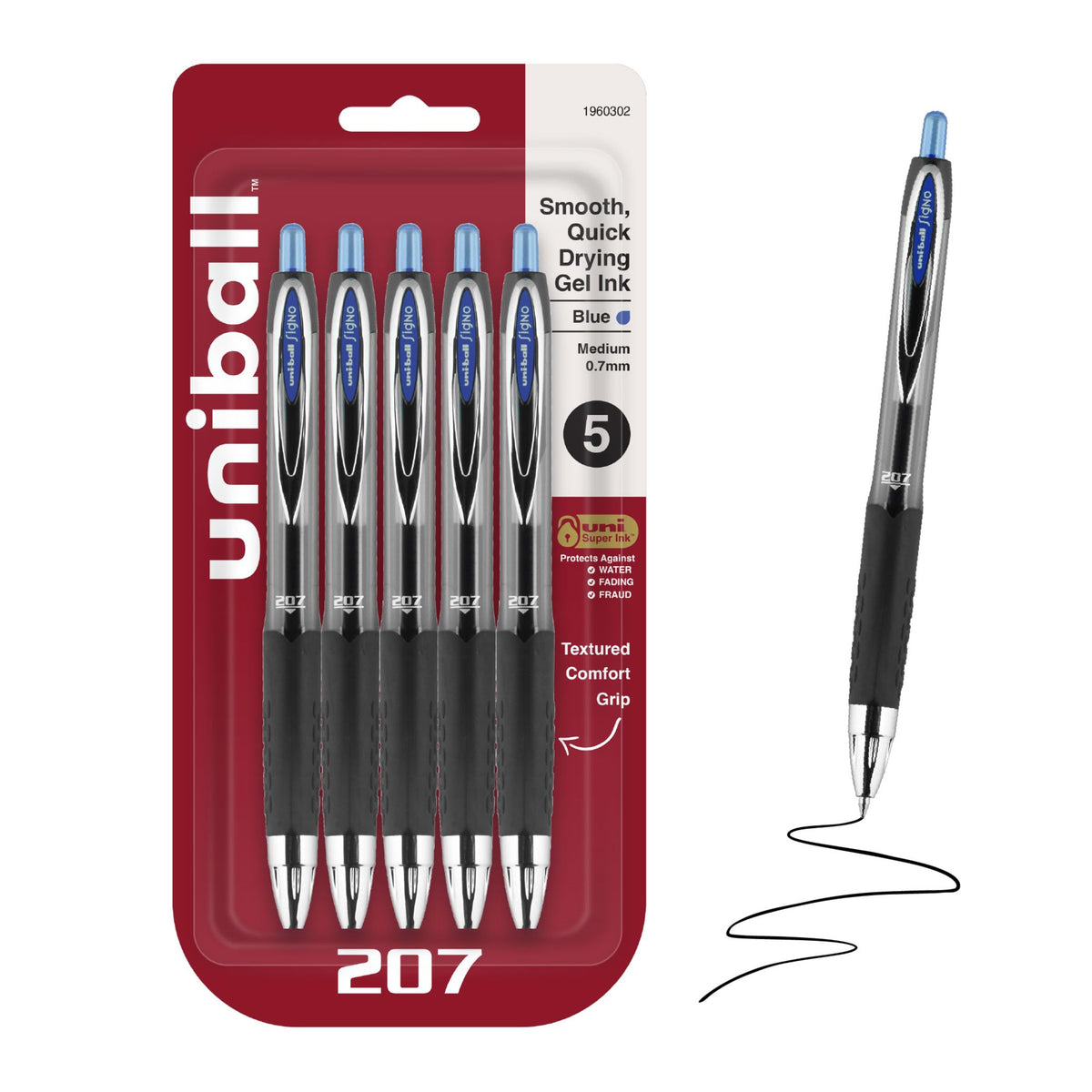 uniball™ 207 Gel Pens, Black Ink, 0.7mm Medium Point, Retractable, 4 Count
