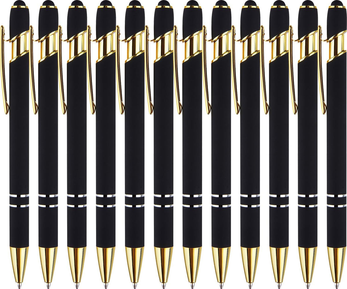 LINFANC 12 Pack Nice Black Pens Ballpoint Pens Stylus Pen for Touchscreen
