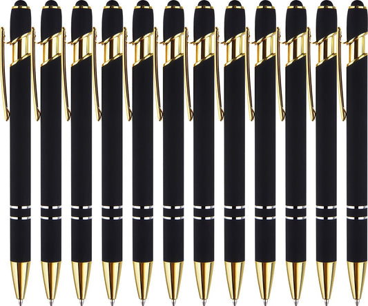 LINFANC 12 Pack Nice Black Pens Ballpoint Pens Stylus Pen for Touchscreen
