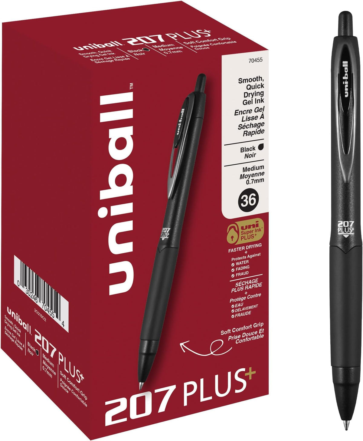 uniball™ 207 Gel Pens, Black Ink, 0.5mm Micro Point, Retractable, 12 Count