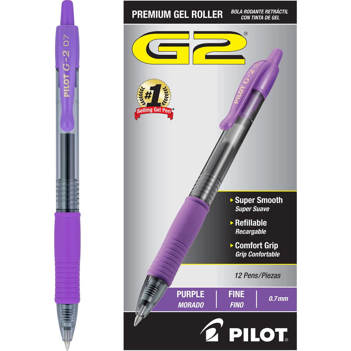PILOT G2 Premium Gel Pens, Fine Point 0.7mm, Black Ink, 12-Pack