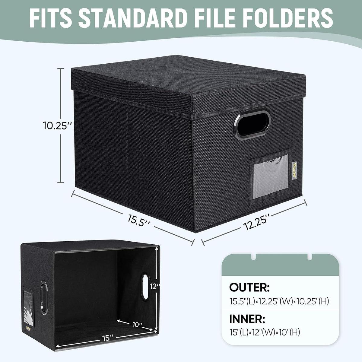 BALEINE File Organizer Box with Lid, Collapsible File Folder Organizer with Plastic Slide, Filing Box for Office Home Document Organizer Storage (Black, 1PK)