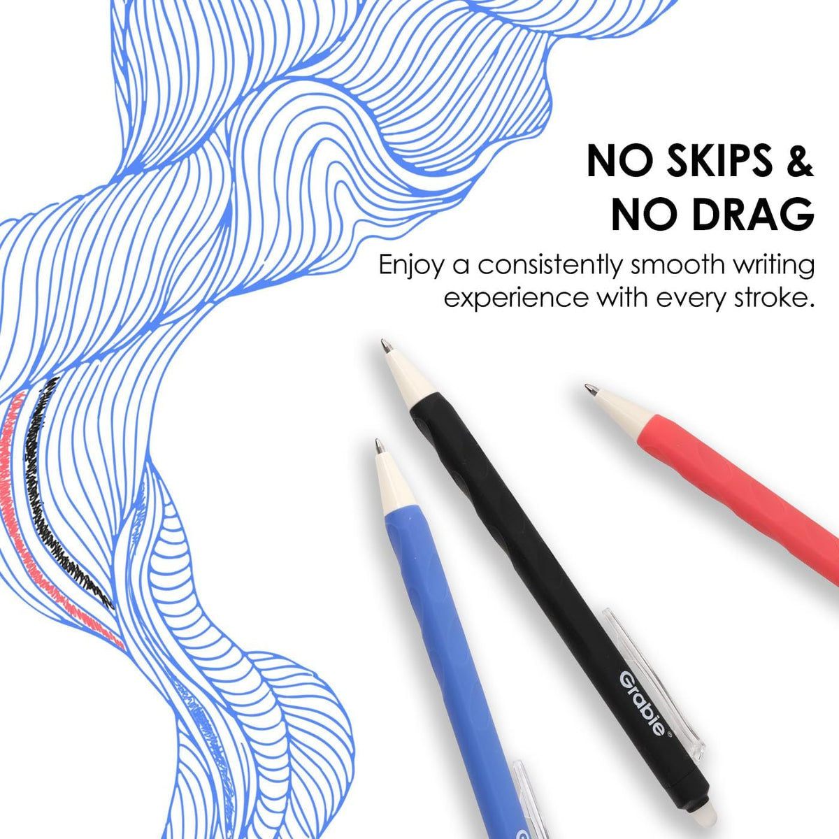 Grabie Erasable Gel Pens, 6 Pack Black Blue Red 0.7 mm Medium Point