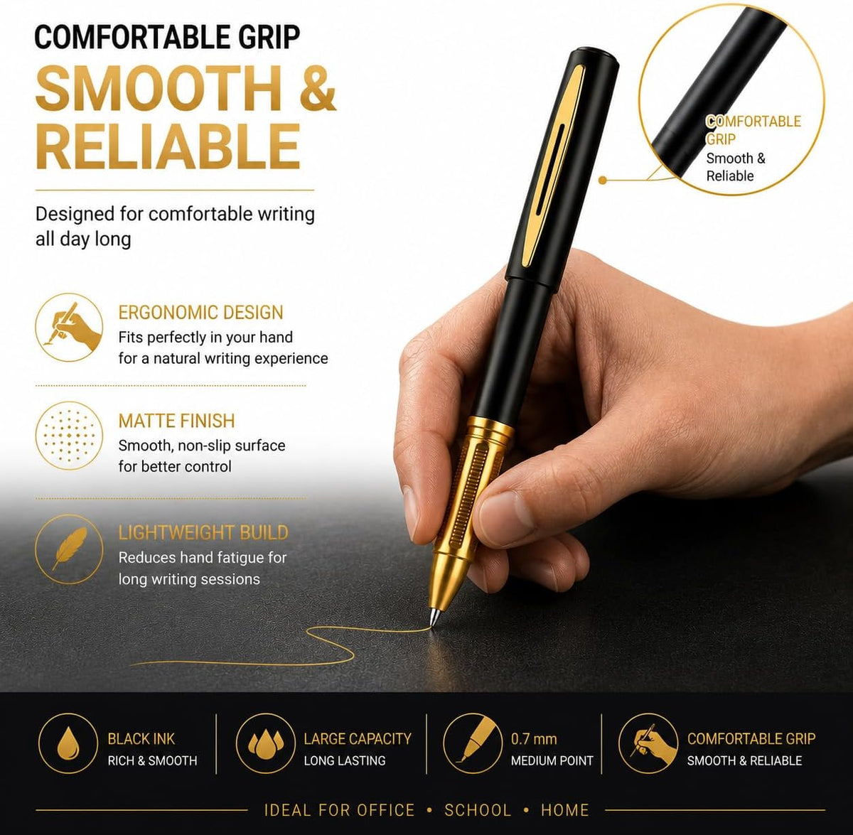 30ct Black Gel Pens 0.7mm Medium Point Smooth Writing Bulk Set