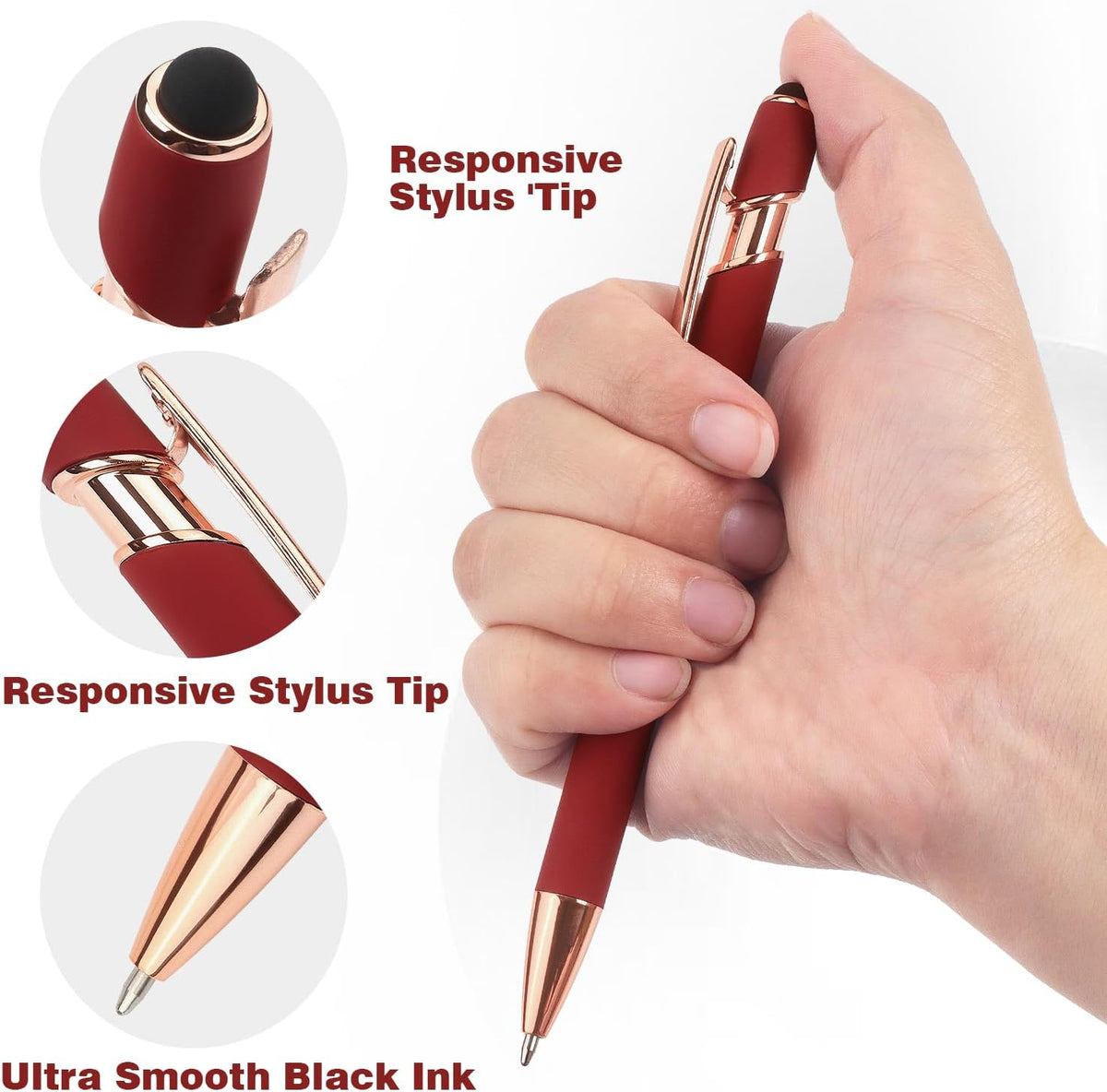 6 Pack Ballpoint Pen 2-in-1 Pen with Stylus tip, 1.0 mm Black Ink