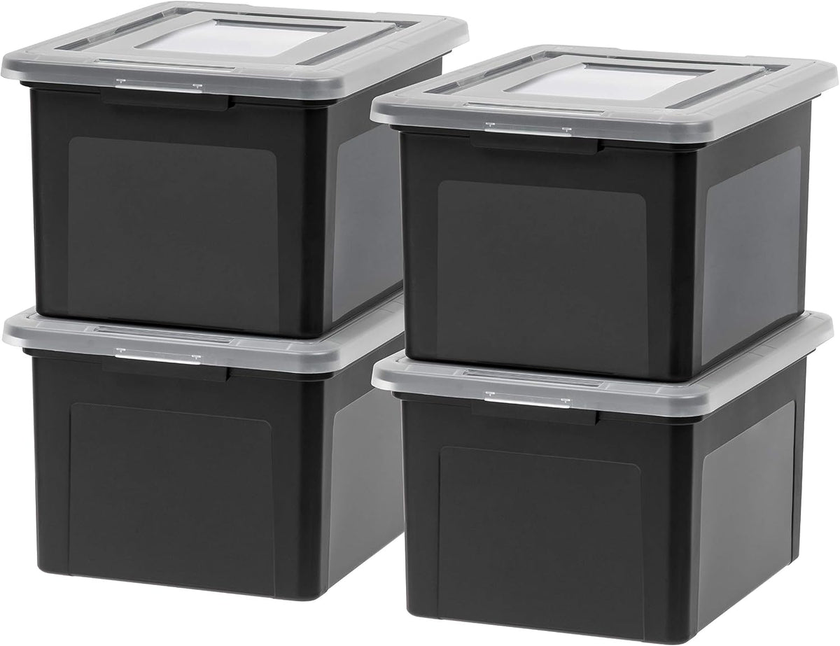 IRIS USA 4-Pack 35 Qt. Letter/Legal File Box with Latching Lid, Black