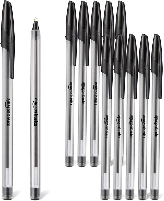 Amazon Basics Ballpoint Pens, Medium Point 1.0mm, Black Ink, 12-Pack