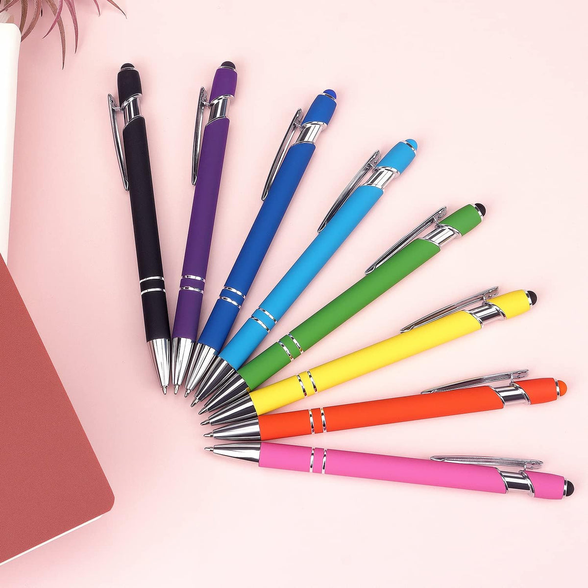 Bribobo 8 Pack Ballpoint Pen 2-in-1 Stylus, 1.0 mm Black Ink