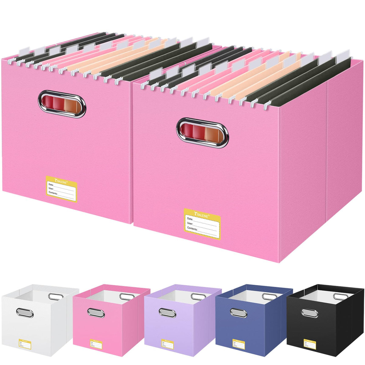 BALEINE 4PK File Organizer Box, Cardboard File Folder Organizer with Handle