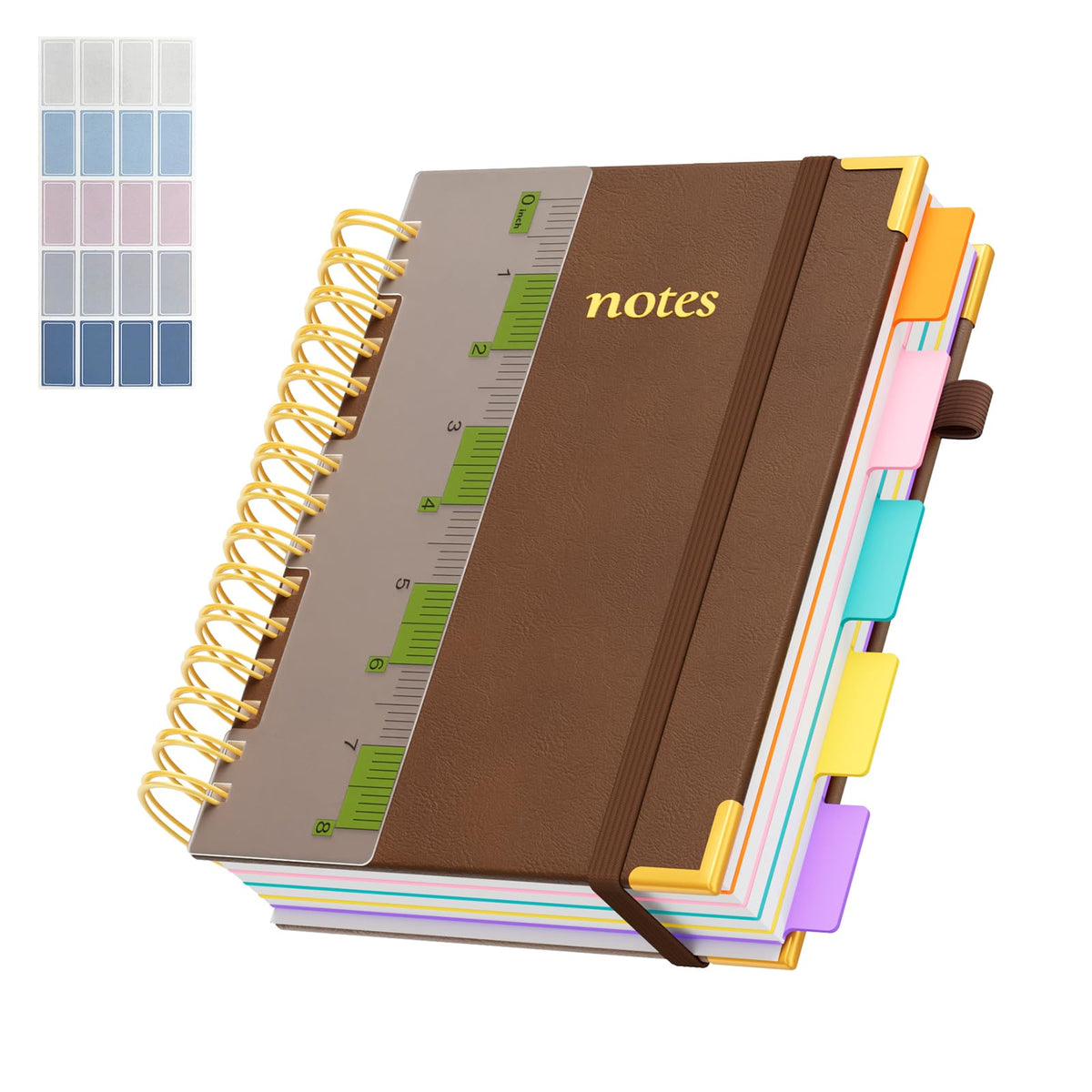 Line Hardcover Spiral Notebook with Removable Dividers Tabs & Ruler, 5 Subject Notebook College Ruled, 300 Page, Large 8"x10" B5 Notebooks for Work School, Lined Journal for Women & Men, Purple