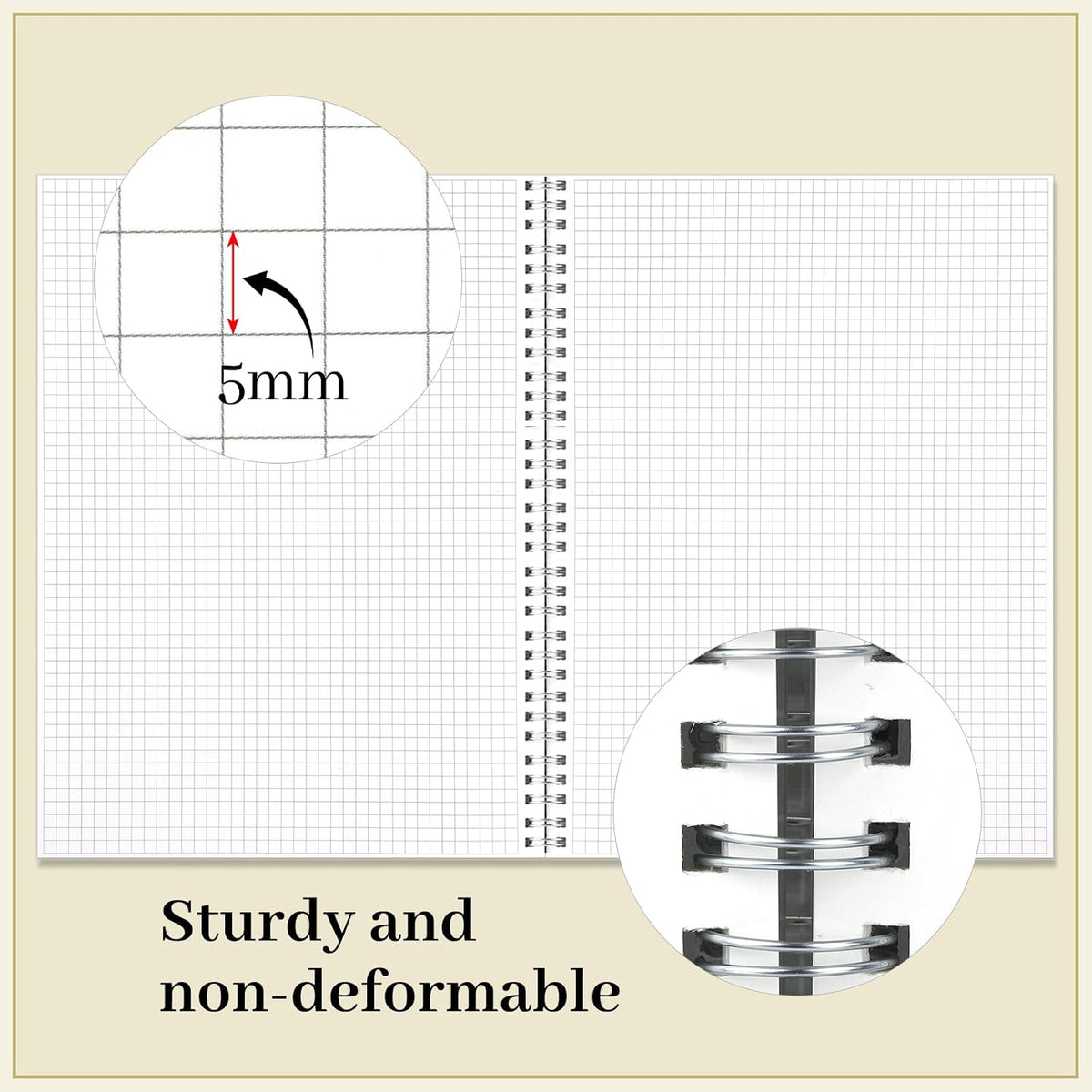 BESARME 2 Pack Graph Paper Spiral Notebooks, 8.5 x 11 In, 80 Sheets