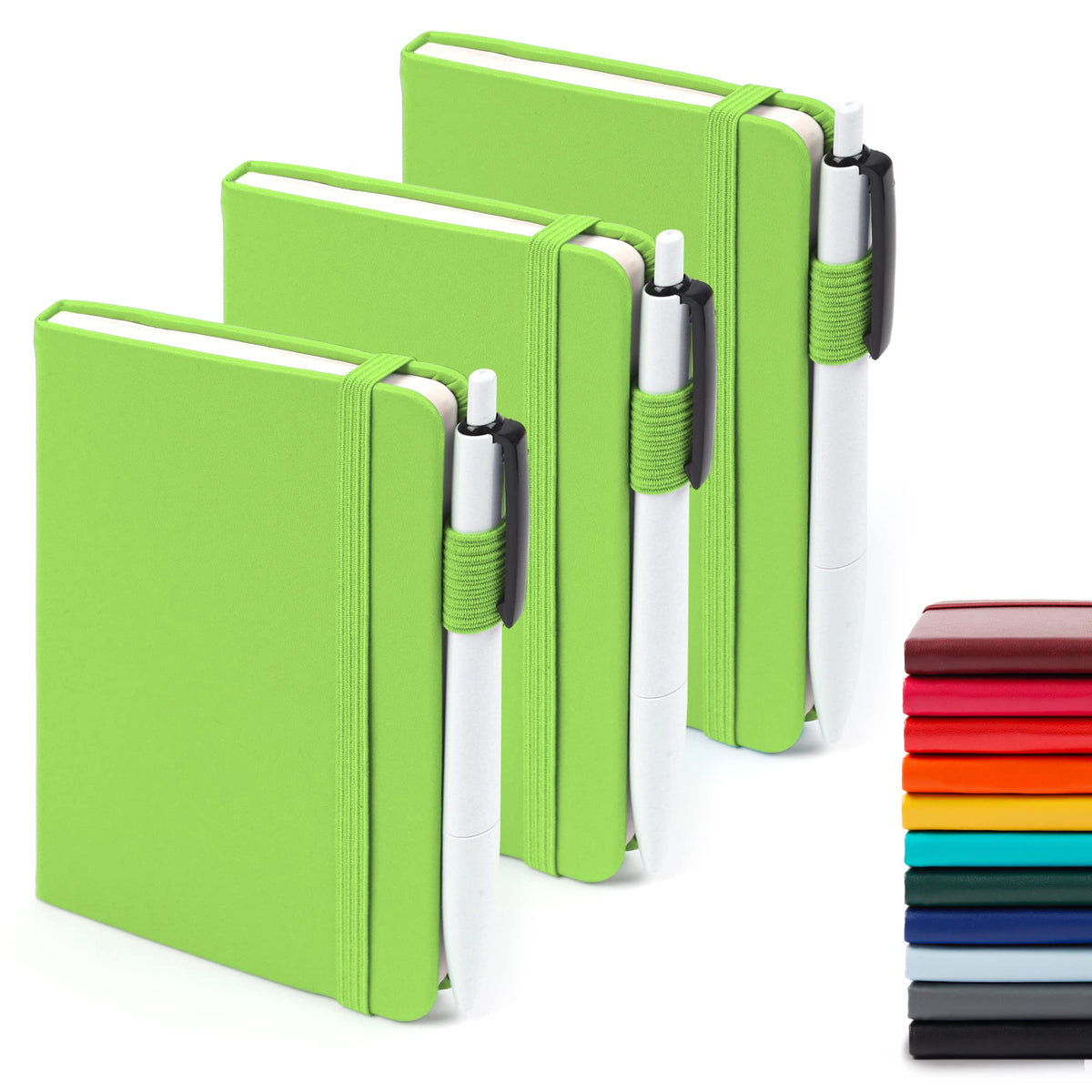 feela 3 Pack Pocket Small Notebook Journals, Mini Cute Hardcover College Ruled Notepad Women Office Supplies, with 3 Black Pens, 3.5”x 5.5”, A6, Pastel Colors, Light Blue, Light Purple, Light Green