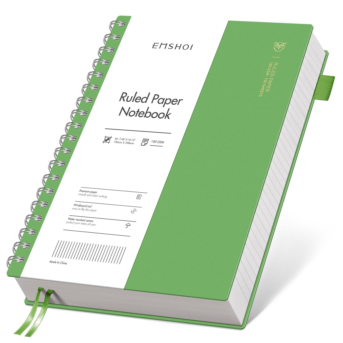 EMSHOI Lined Spiral Journal Notebook, 300 Pages, B5 Size (7.4'' x 10.1'')