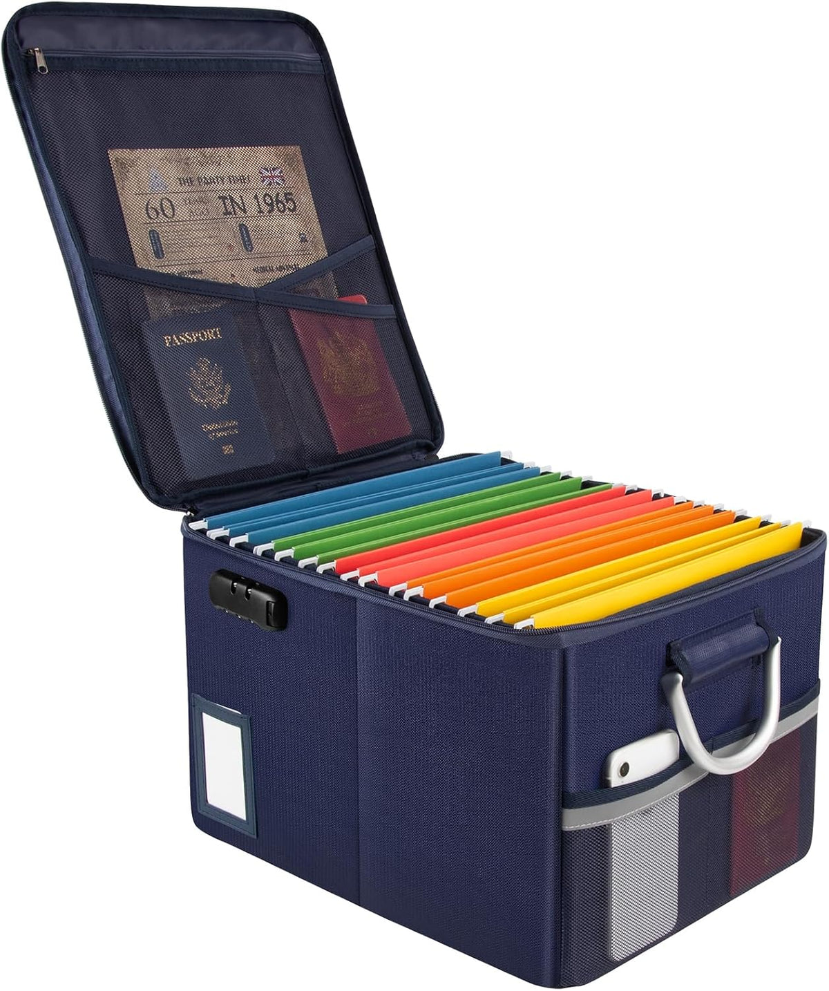 TOMKID 5200°F Fireproof Document Box, Fire Important Document Organizer with Lock, Upgraded Heat Insulated Filing Storage Cabinet Office Organization (5200°F Fireproof Box, Blue)