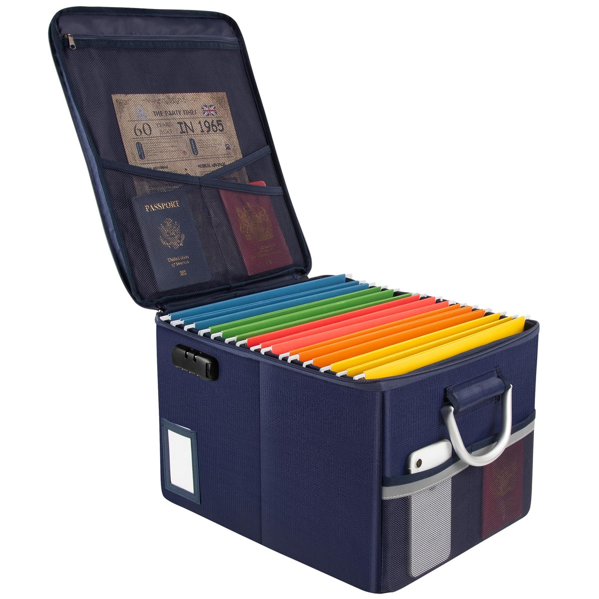 TOMKID 5200°F Fireproof Document Box, Fire Important Document Organizer with Lock, Upgraded Heat Insulated Filing Storage Cabinet Office Organization (5200°F Fireproof Box, Blue)