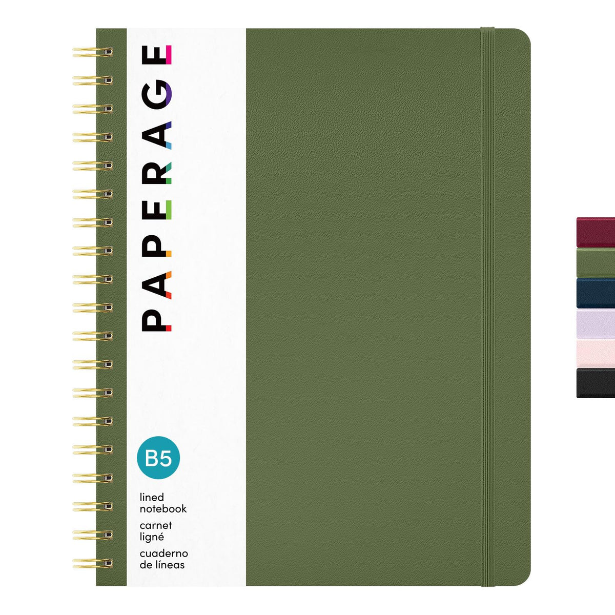 PAPERAGE Lined Spiral Journal Notebook, (Olive Green), 160 Pages, Hardcover Journal for Women & Men, Medium 5.5 in x 8 in - 100 GSM, Thick Paper, Spiral Notebook for Work, School & Journaling