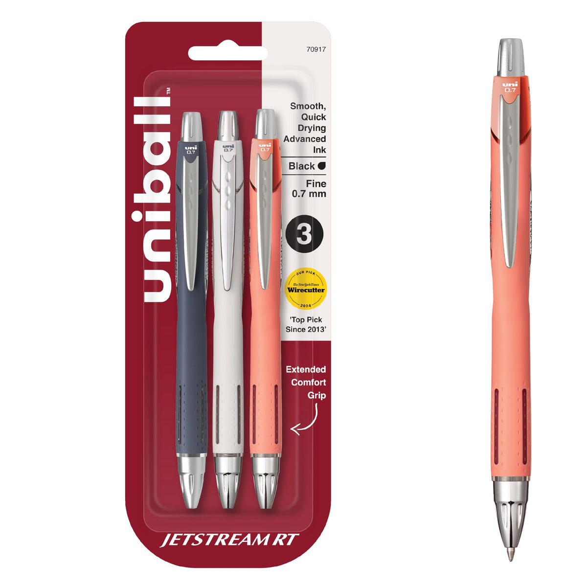 uniball™ Jetstream RT Ballpoint Pens, Black Ink, 0.7mm Fine Point, 4 Count