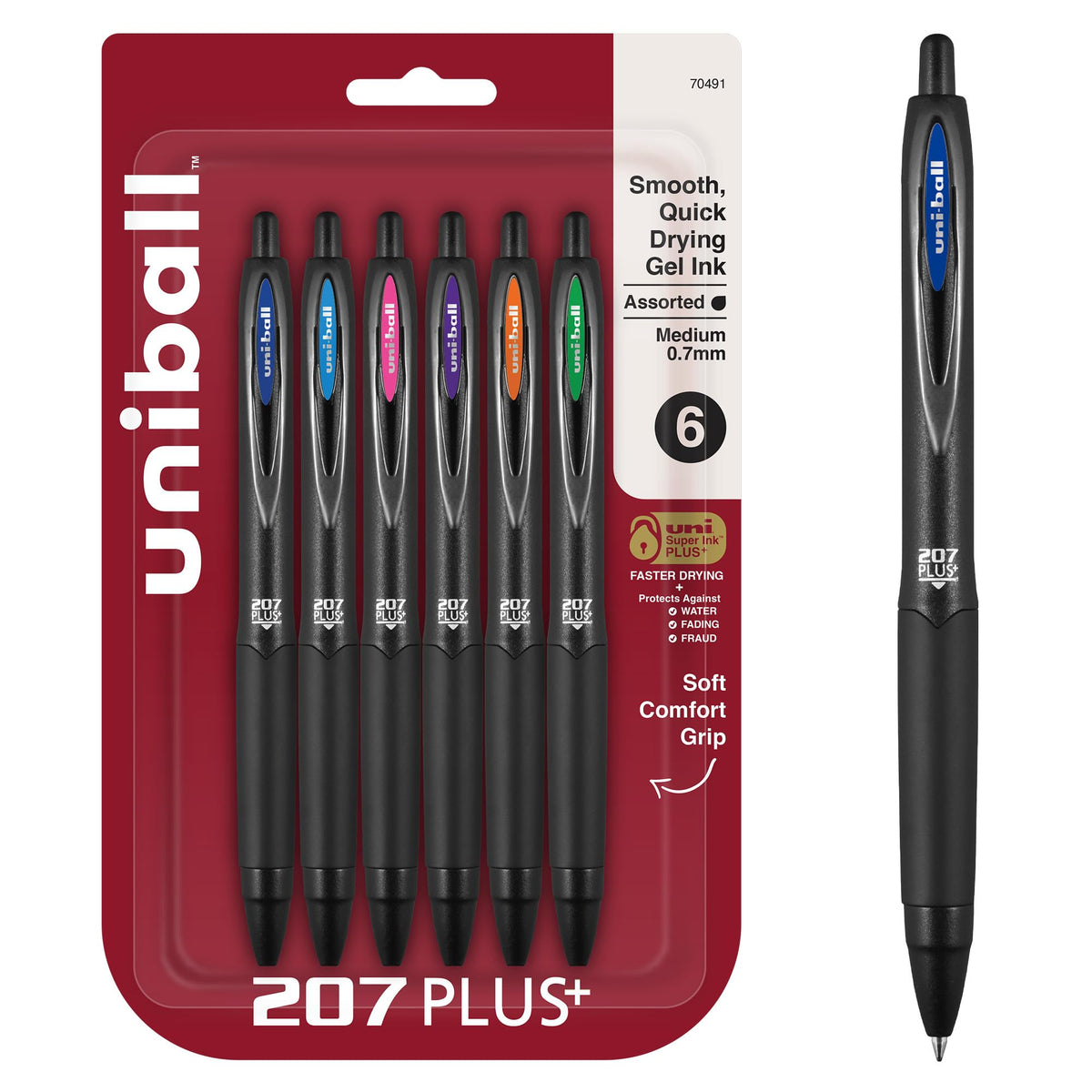 uniball™ 207 Plus+ Gel Pens, Black Ink, 0.7mm Medium Point, 4 Count