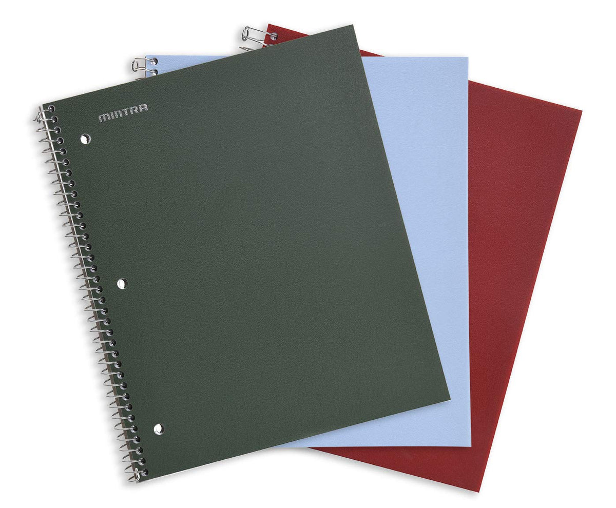 Mintra Office Durable Spiral Notebooks, 1 Subject, (Salmon, Sage Green, Lavender, Wide Ruled 3pk) - 100 Sheets, Poly Pocket, Moisture Resistant Cover, School, Office, Professional