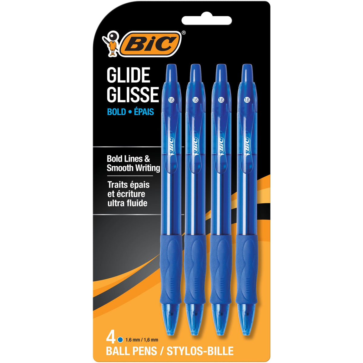 BIC Glide Bold Blue Ballpoint Pens, Bold Point, 1.6mm, 12-Count Pack