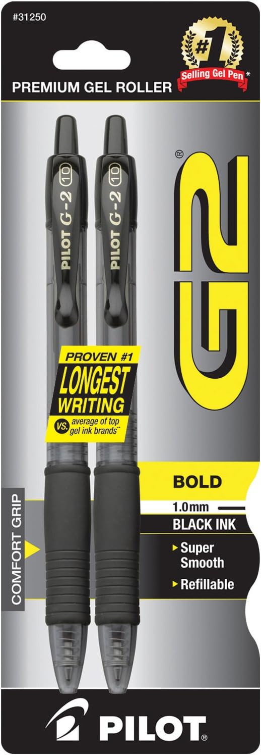 PILOT G2 Premium Gel Pens, Bold Point 1.0mm, Black Ink, 2-Pack