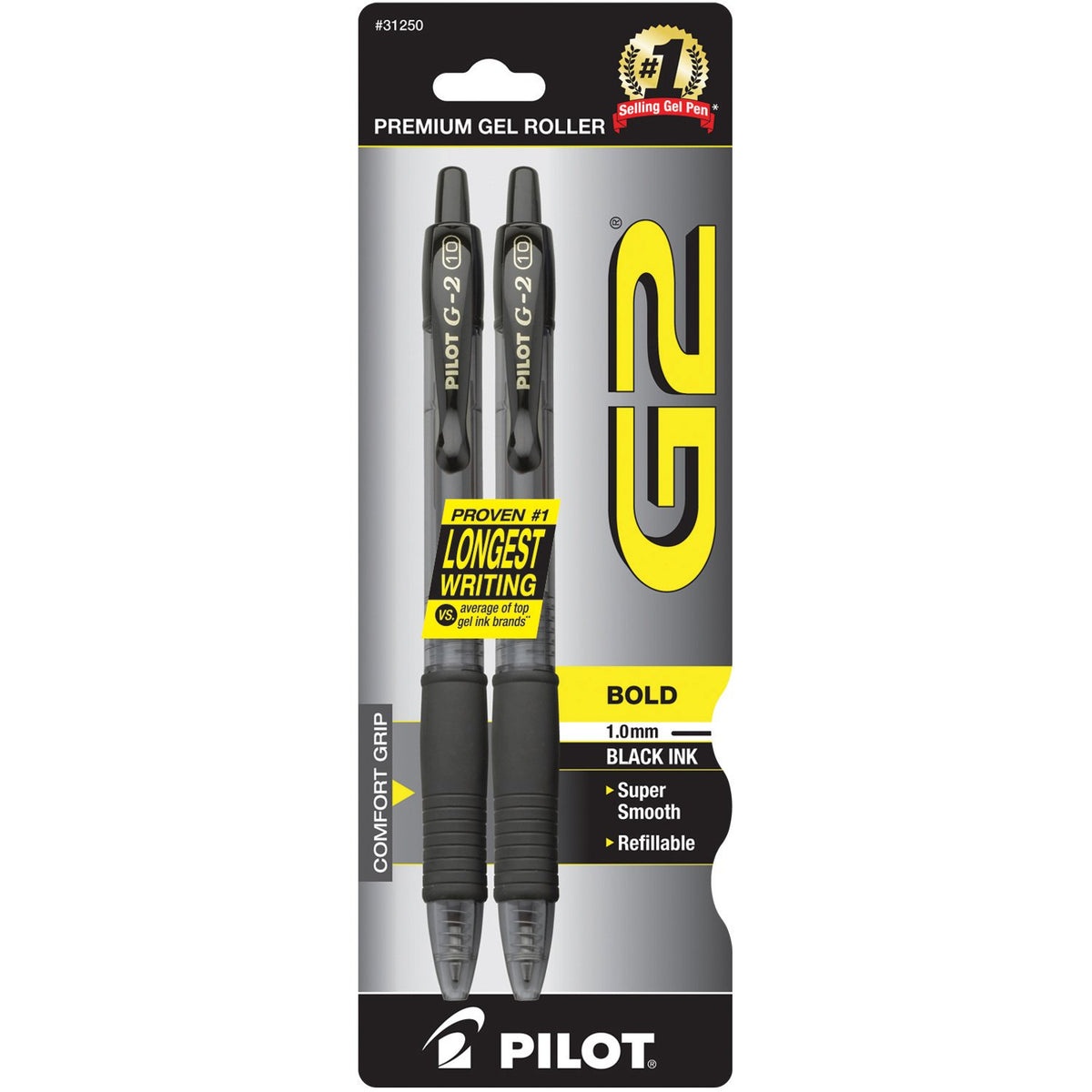 PILOT G2 Premium Gel Pens, Bold Point 1.0mm, Black Ink, 2-Pack