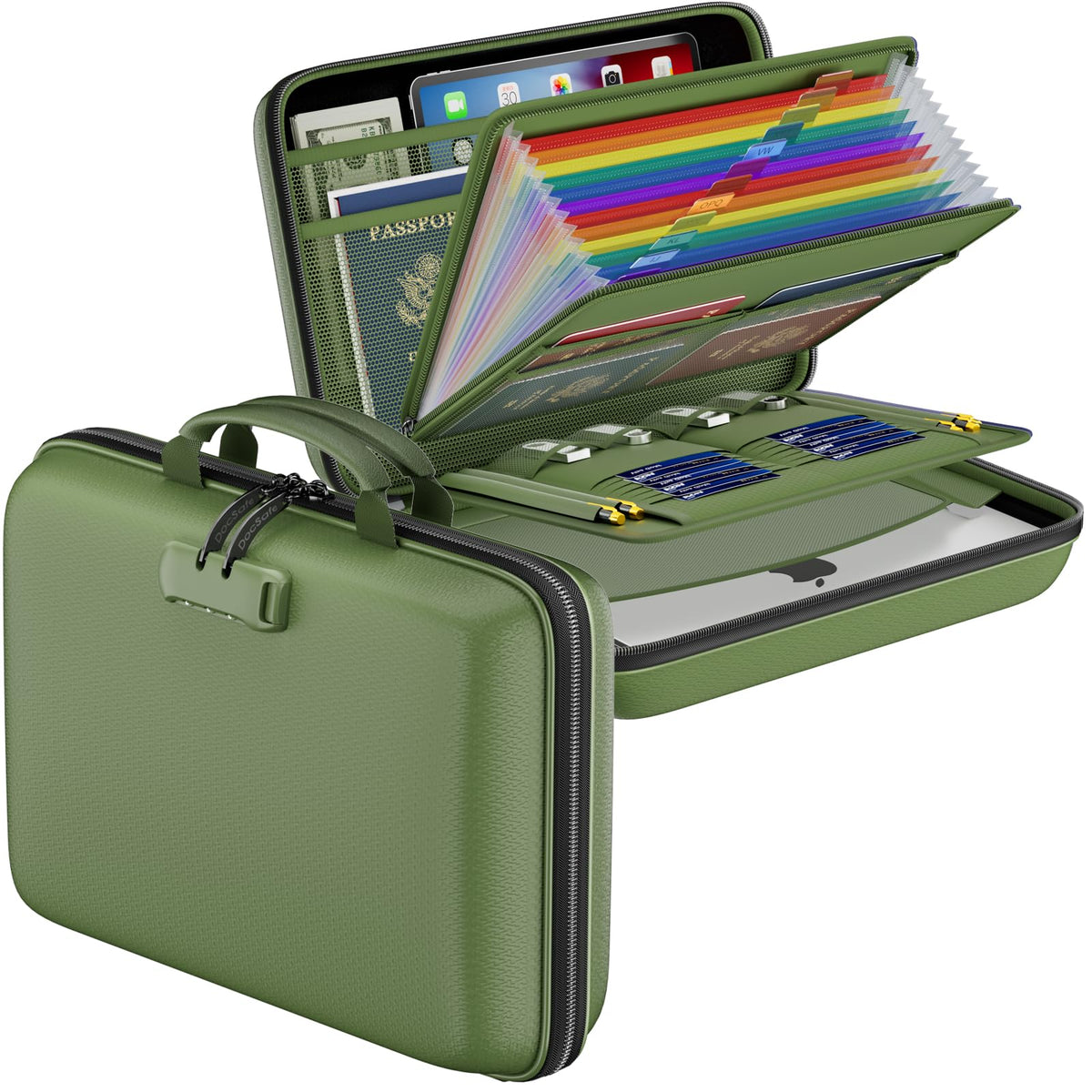DocSafe Fireproof File Organizer with Lock, Hard-Shell Case Fireproof Document Box with 13 Pocket Accordion File Folder, Portable Home Office Travel Safe Storage for Important Documents Laptop Black