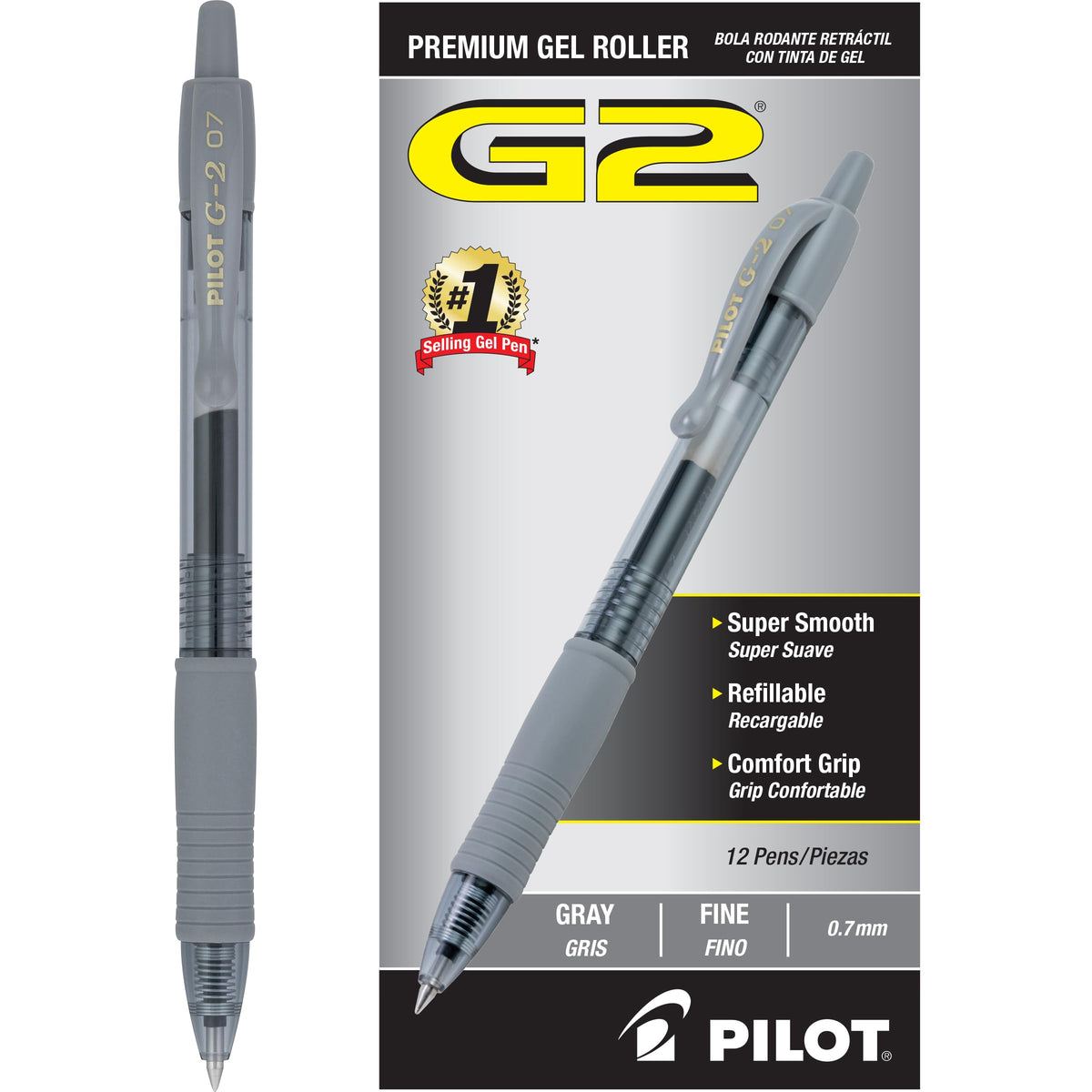 PILOT G2 Premium Gel Pens, Fine Point 0.7mm, Black Ink, 12-Pack