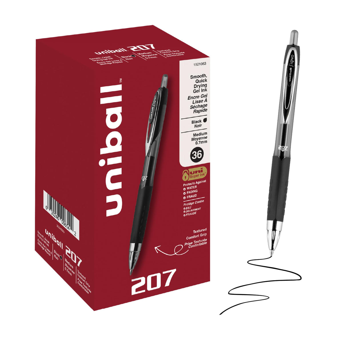 uniball™ 207 Gel Pens, Black Ink, 0.7mm Medium Point, Retractable, 4 Count