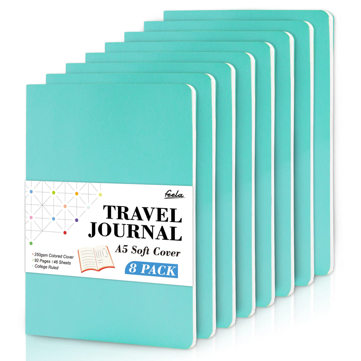 8 Pack Soft Cover Journal Bulk, Feela Notebooks College Ruled for Work, Lined Travel Journal for Women Men, Note Taking Notebook School Supplies Business Writing, 8.2” x 5.5”, A5, Black