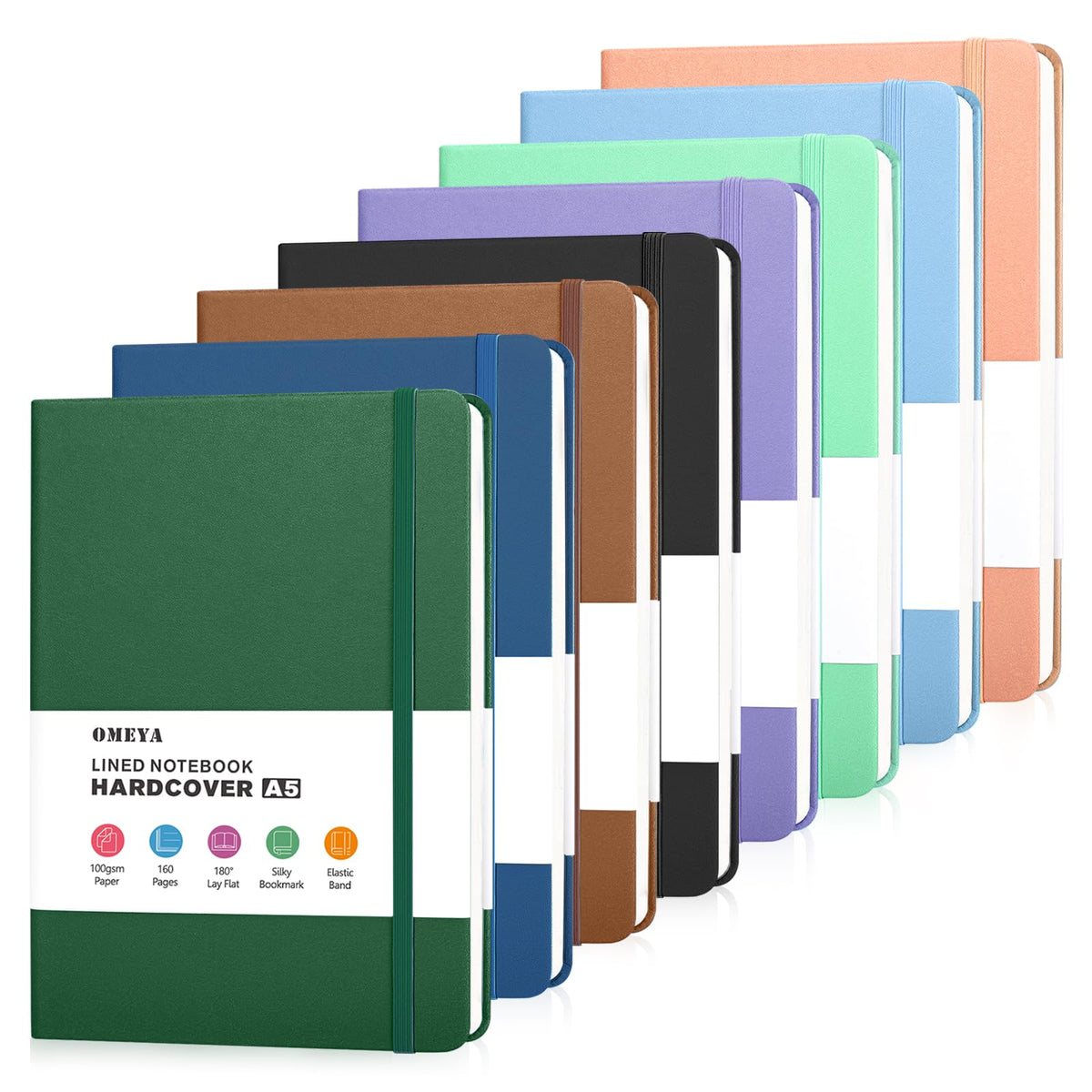 OMEYA Hardcover Journal Notebooks for Work: 4 Pack, A5 100gsm Lined Paper