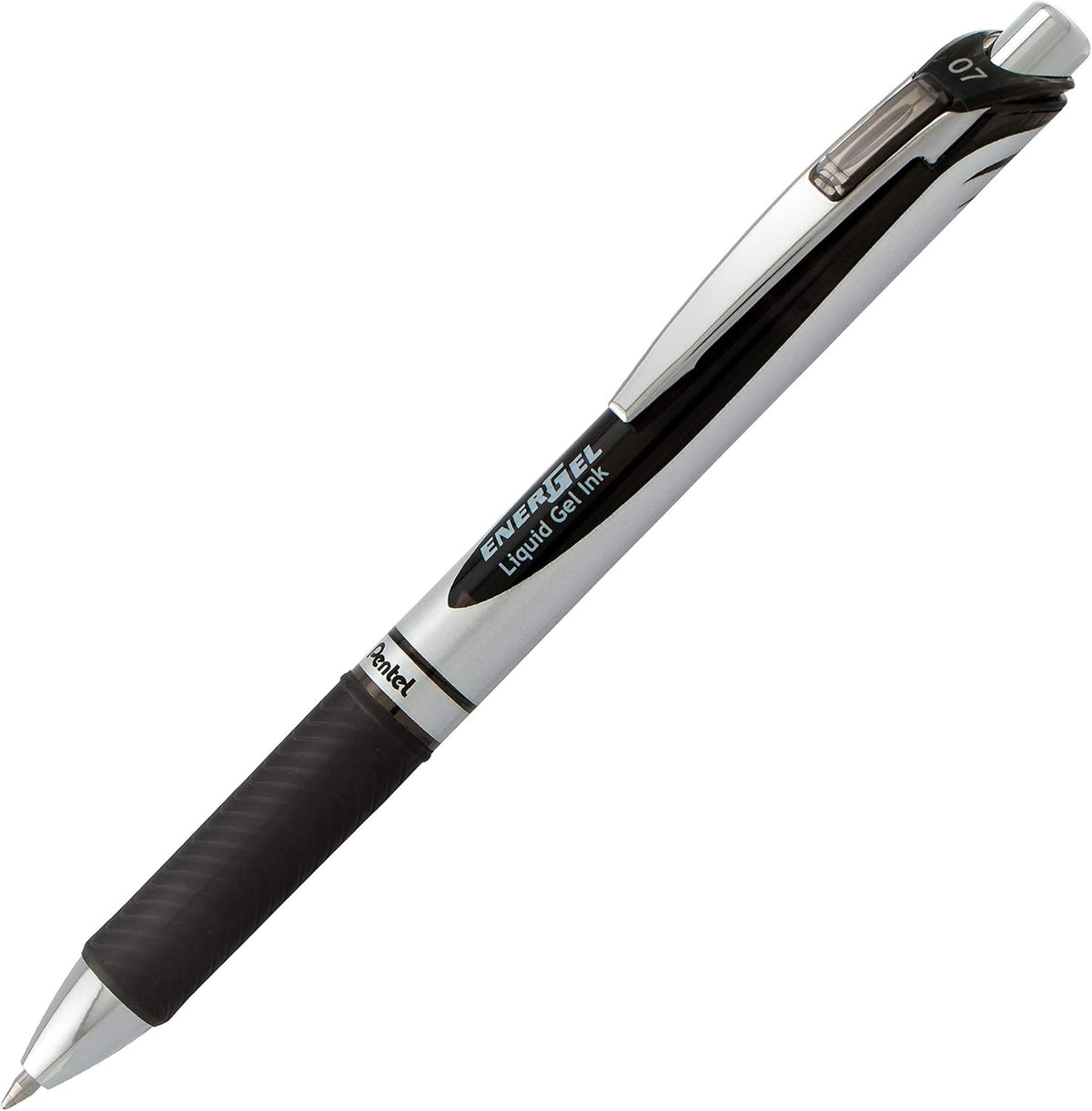 Pentel EnerGel RTX Retractable Liquid Gel Pen, (0.7mm) Medium Line, Metal Tip, Black Ink, Box of 12 (BL77-A)