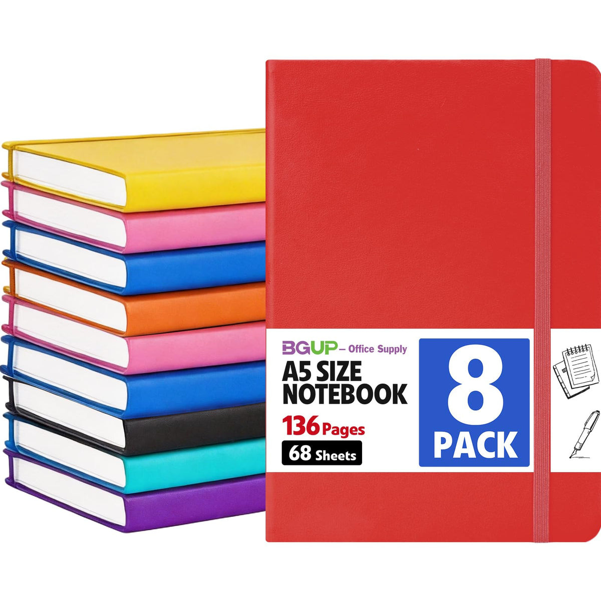 16 Pack Lined Journal Notebook for Work, 136 Pages, Medium 5.5 in x 8.3 in, A5 College Ruled, Hardcover Journaling Notebooks for Writing, Note Taking, Fit for Business Work School Home (Black)