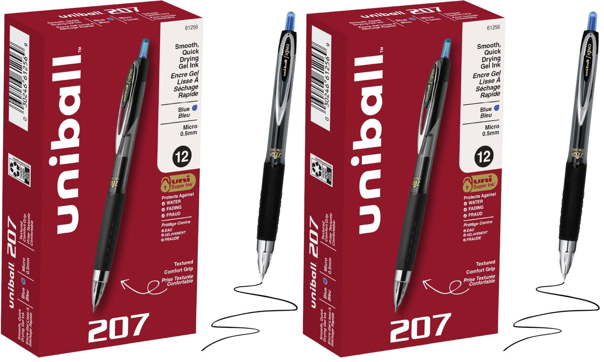 uniball™ 207 Gel Pens, Black Ink, 0.5mm Micro Point, Retractable, 12 Count