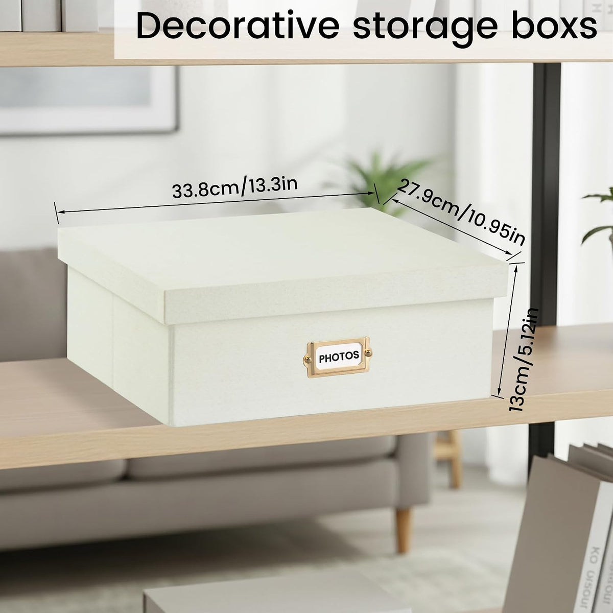 Linen Photo Storage & Keepsakes Box with Dividers for Cards & Photos