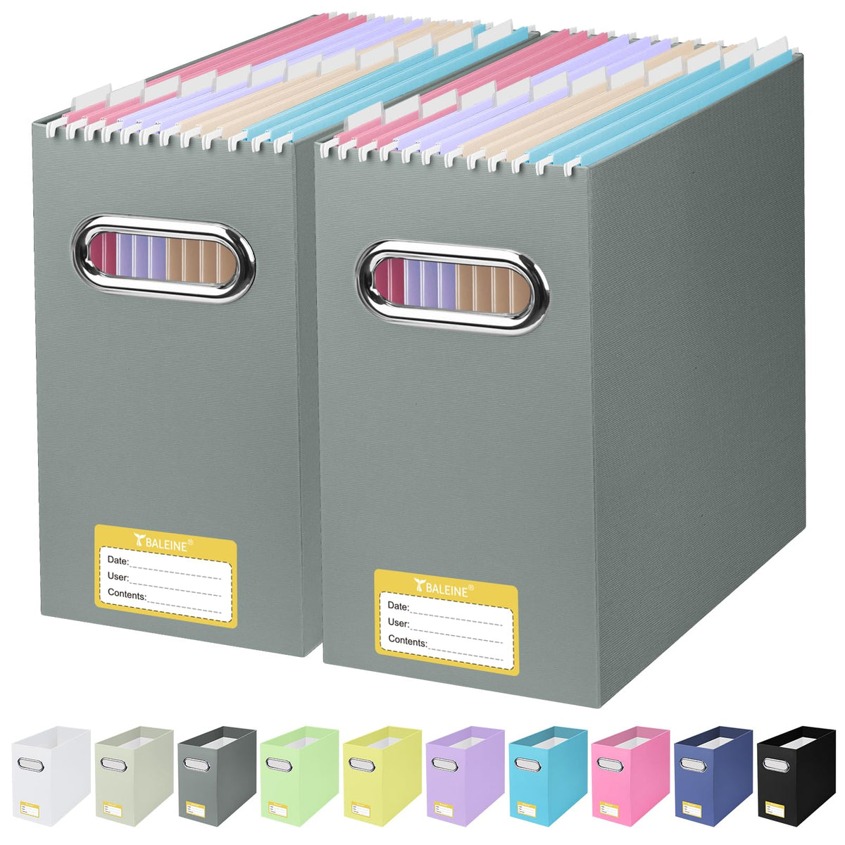 BALEINE 4PK File Organizer Box, Cardboard File Folder Organizer with Handle