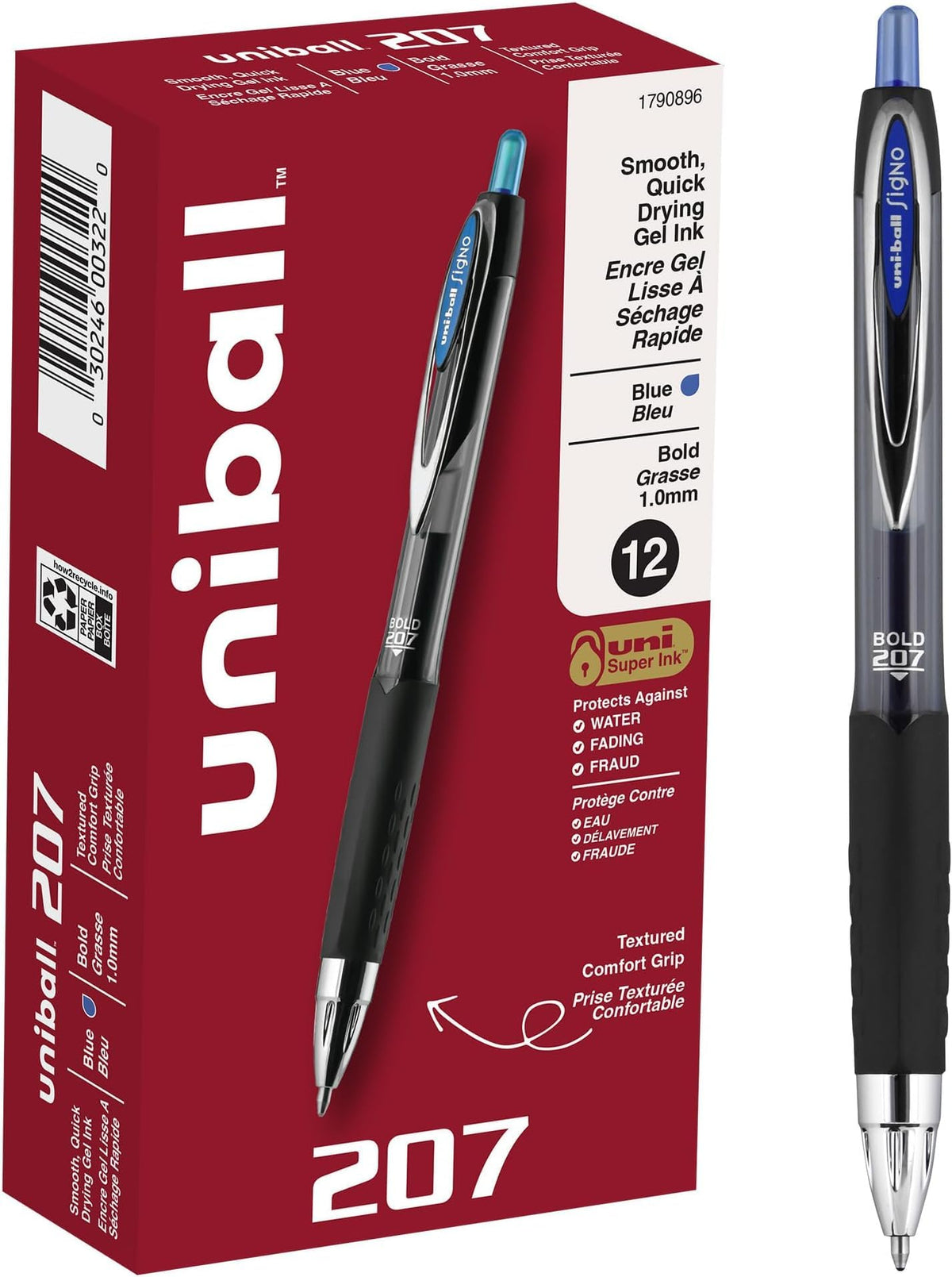 uniball™ 207 Gel Pens, Black Ink, 0.5mm Micro Point, Retractable, 12 Count