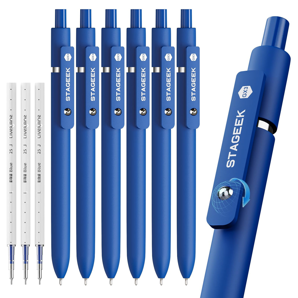 STAGEEK GX3 Black Gel Pens,6Pcs Quick Dry Smooth Writing Pen with 3 Refills