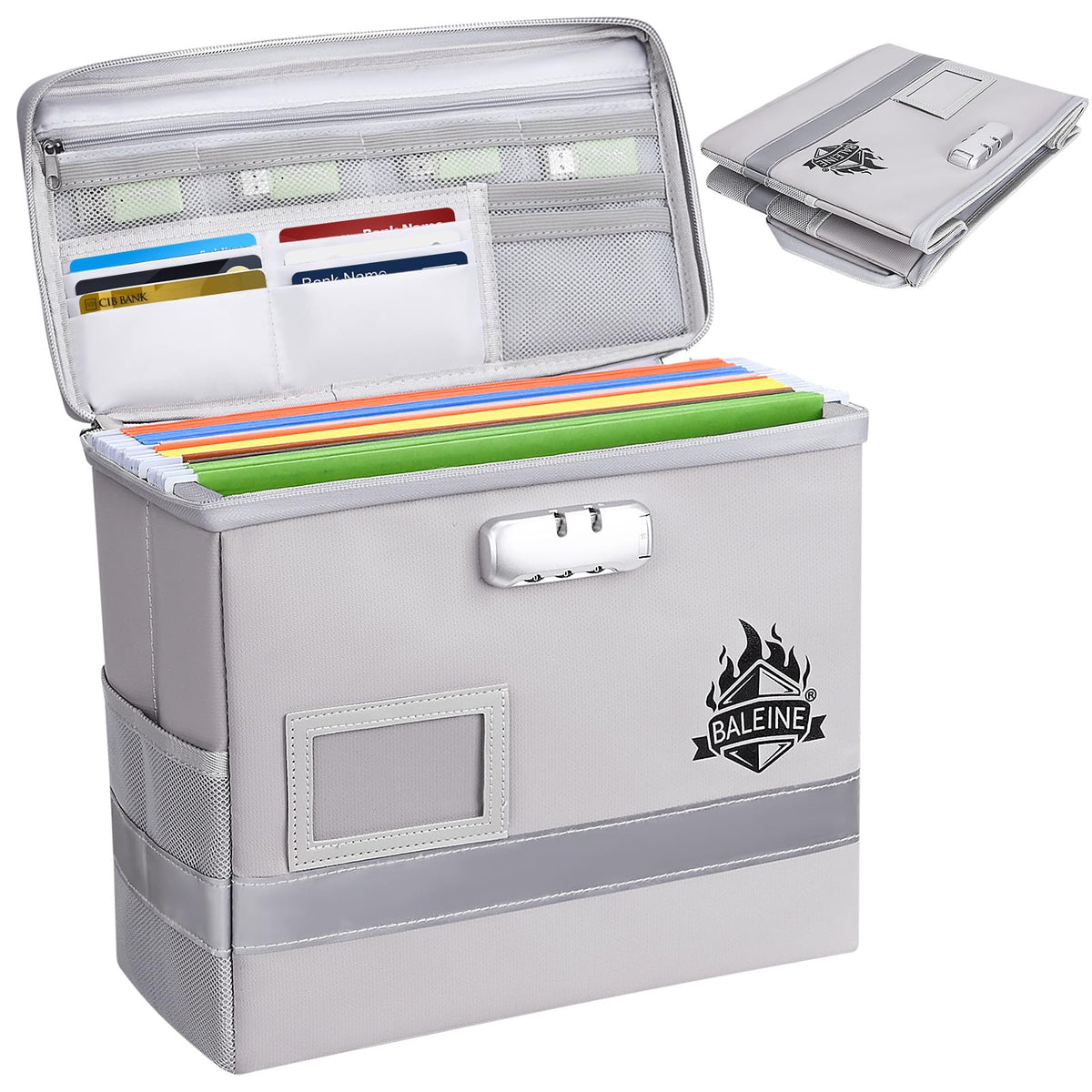 BALEINE Fireproof Document Box with Lock, Portable Fireproof Document Bag Waterproof Fire Proof File Boxes for Documents, File Organizer Box for Important Paperwork (Black, 12.5''x10.5''x6'')